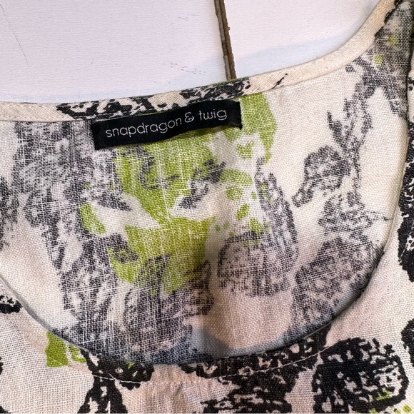 Snapdragon & Twig 100% Linen Orbit Green Cream Black Floral Oversized Dress XS - Picture 12 of 16